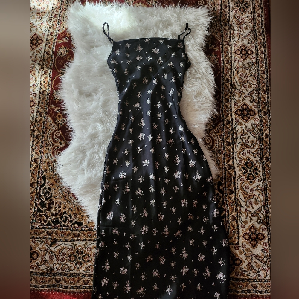 Black Satin Floral Maxi Dress